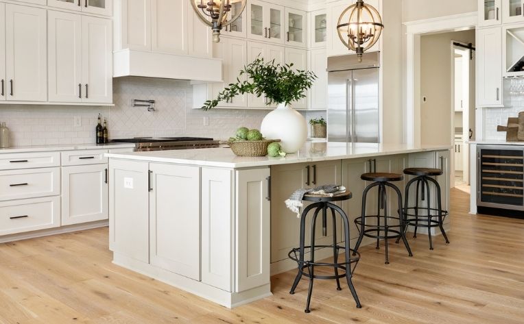kitchen with white oak flooring